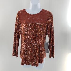 Daniel Rainn Crochet pleated lace trim long sleeve shirt Stitch Fix Size PS